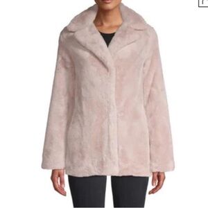TAHARI violet faux fur coat in pale pink
